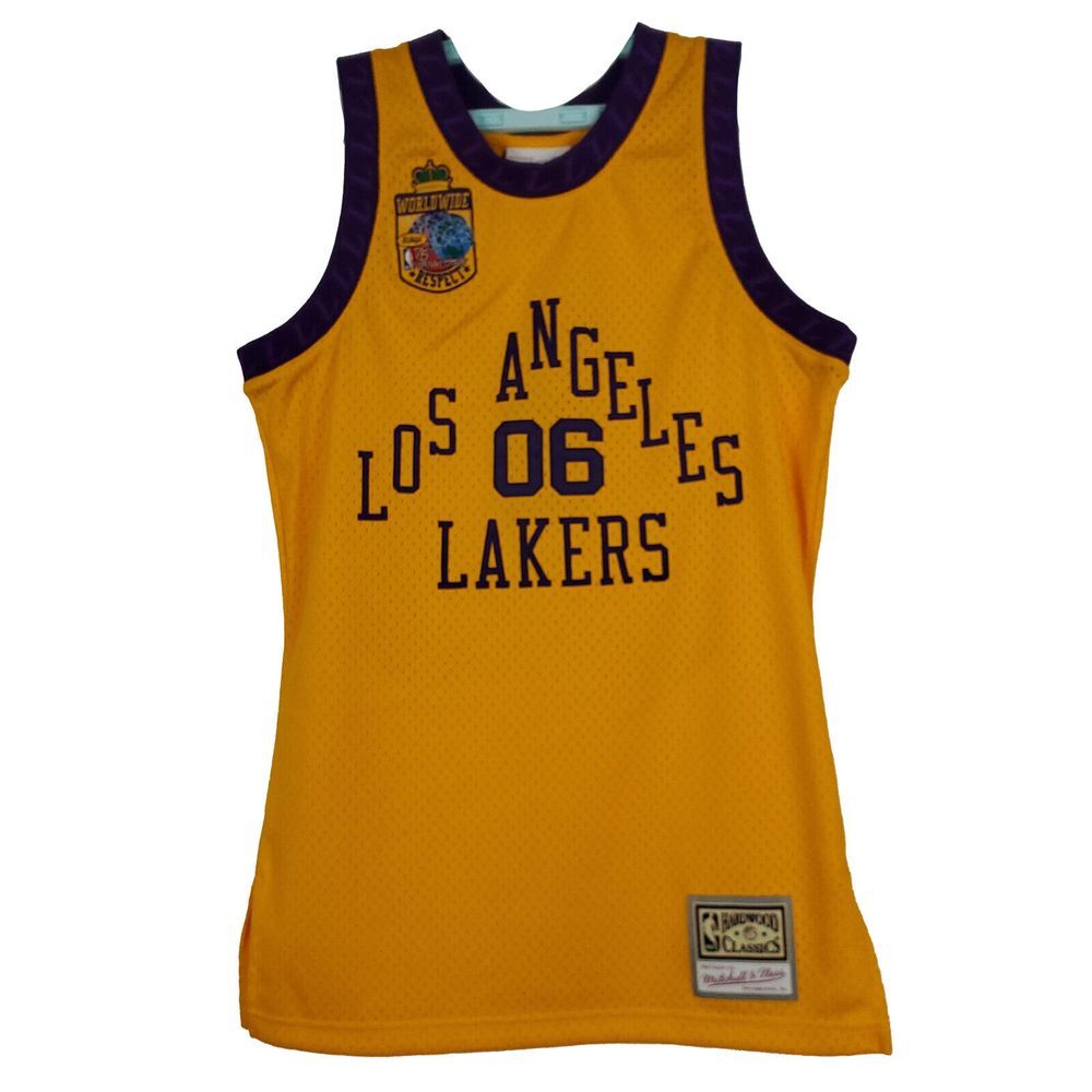 LA Lakers Bodega Mitchell & Ness NBA S Small Jersey Gold Purple #06‎ NWT